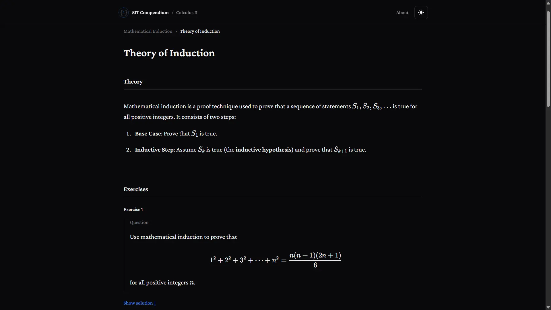 Topic detail page with educational materials